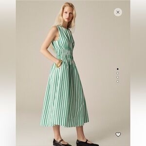 J. Crew Green and White Striped Midi Dress 100% cotton Lined Tall XS NEW
